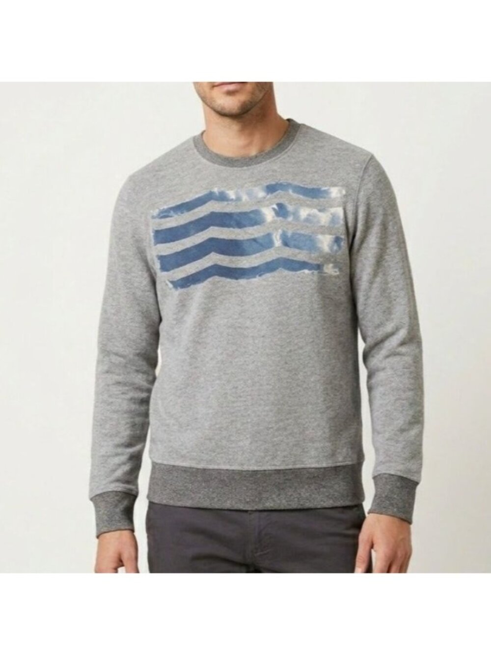 Sol Angeles Size M Gray Blue Waves Las Olas Long Sleeve Crewneck Sweatshirt Top
